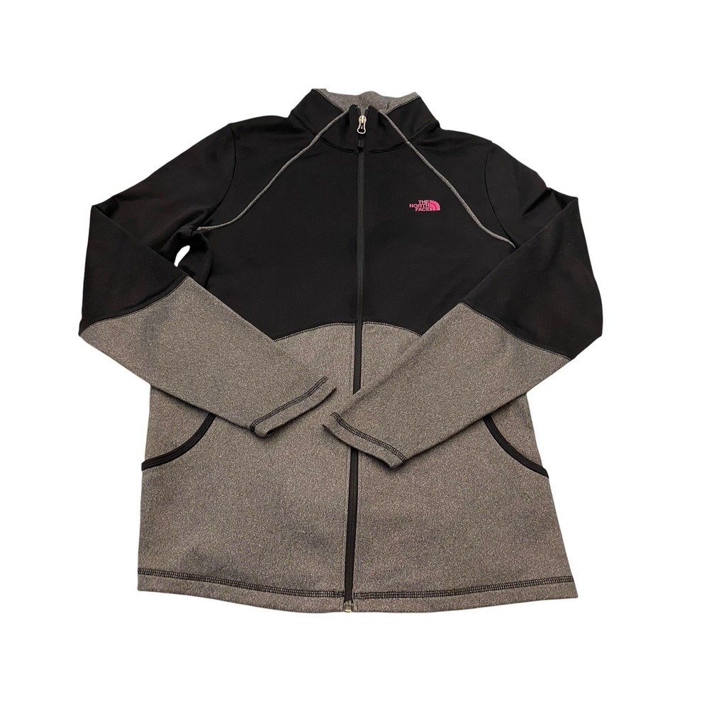 The North Face Womens L Fleece Jacket Full Zip Colorblock Black Gray Pink Logo